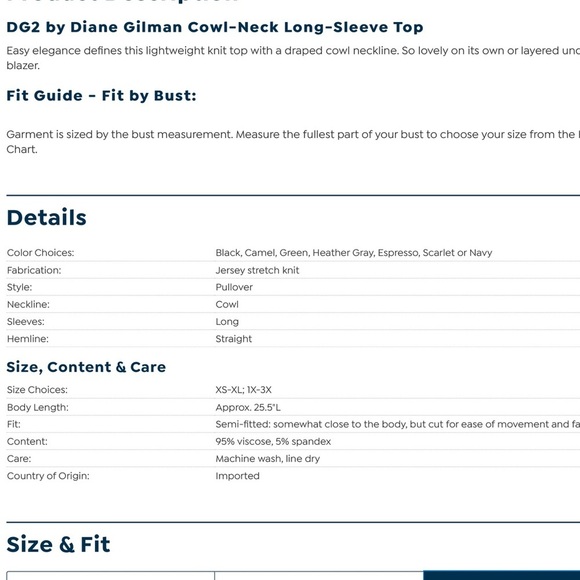 Nwt DIANE GILMAN cowl neck long sleeve top - Picture 3 of 4